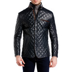 Quilted Leather Jacket // Navy Blue (2XL)