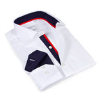 Button-Up Shirt // White + Navy (3XL)