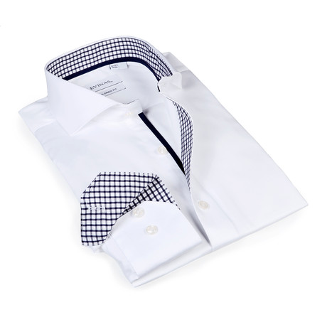 Checkered Button-Up Shirt // White + Navy (S)