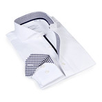 Checkered Button-Up Shirt // White + Navy (M)