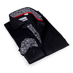 Slim Fit Printed Button-Up Shirt // Solid Black (XL)