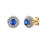 18K Yellow Gold Diamond Blue Sapphire Earrings