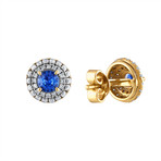 18K Yellow Gold Diamond Blue Sapphire Earrings
