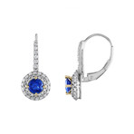 Tresorra 18k White Gold Diamond + Blue Sapphire Drop Earrings // Pre-Owned