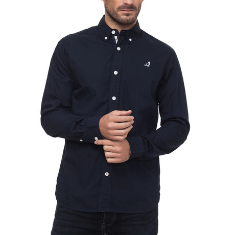 Poplin Long Sleeve Shirt // Navy (Small)