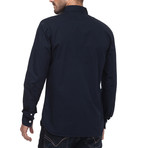 Poplin Long Sleeve Shirt // Navy (Small)