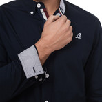 Poplin Long Sleeve Shirt // Navy (Small)