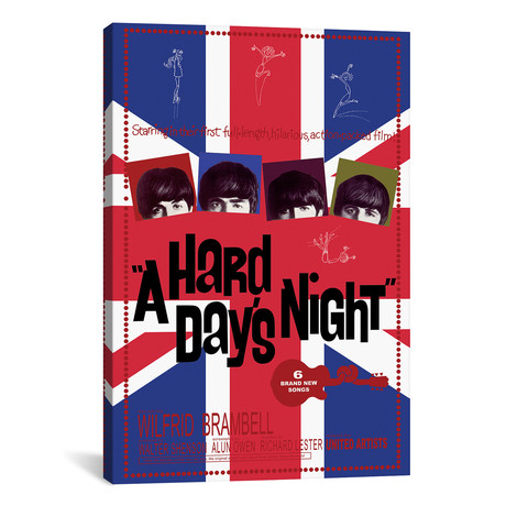 A Hard Day's Night Film Poster (Union Jack Background) // Radio Days (12"W x 18"H x 0.75"D)
