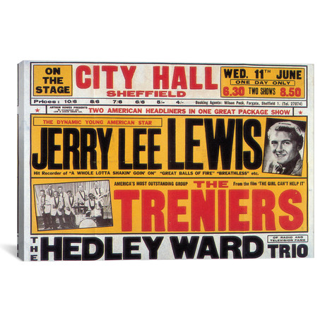 Sheffield City Hall Concert Poster (Jerry Lee Lewis, The Treniers & The Hedley Ward Trio) // Radio Days (18"W x 12"H x 0.75"D)