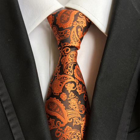 Jacquard Paisley Silk Tie // Orange