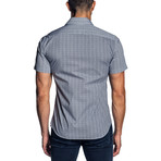 Print Short Sleeve Button-Up Shirt // White + Navy (S)