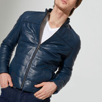 Curtis Leather Jacket // Dark Blue (XL)