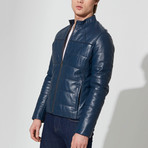 Curtis Leather Jacket // Dark Blue (XL)