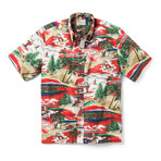 Hawaiian Christmas Button Front // Pompeian Red (M)