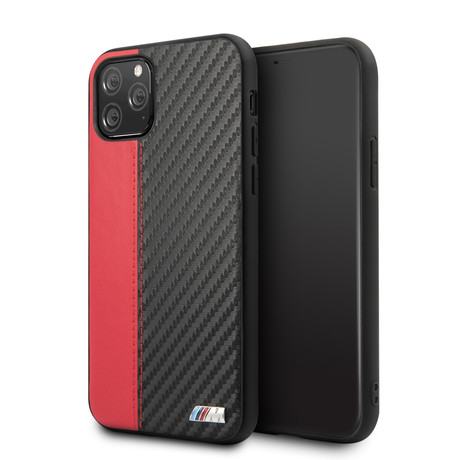 Faux Leather Carbon Effect + Smooth Contrast Strip // Red (iPhone 11 Pro Max)
