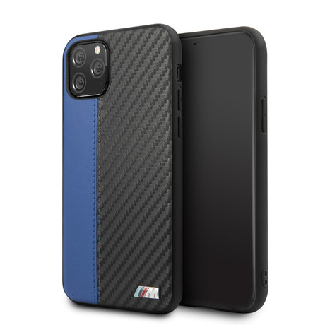 Faux Leather Carbon Effect + Smooth Contrast Strip // Blue (iPhone 11)