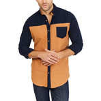 Oliver Long Sleeve Button-Up Shirt // Tan with Black Design (Large)