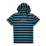 Downtime Stripe Short Sleeve Hoodie // Black + Blue (L)