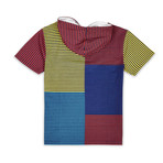 Malcolm Stripe Short Sleeve Hoodie // Red + Blue + Yellow (L)