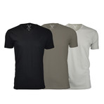 Ultra Soft Suede Crew-Neck // Black + Stone + Sand // Pack of 3 (S)