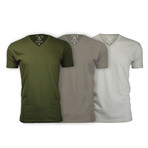 Ultra Soft Suede V-Neck // Military Green + Stone + Sand // Pack of 3 (L)