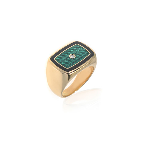 Victor Mayer 18k Yellow Gold Enamel Diamond Ring IV // Ring Size: 9.5