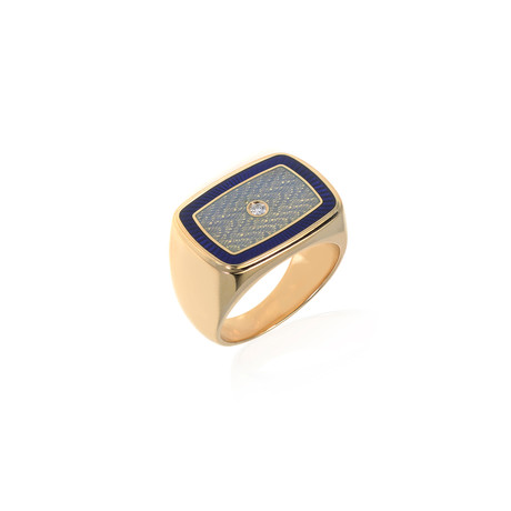 Victor Mayer 18k Yellow Gold Enamel Diamond Ring V // Ring Size: 9.5