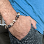 Leopard Skin Jasper + Bronzite + Lava Mix Bead Bracelet // Brown + Black