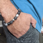 Zebra + Lava + Onyx Mix Bead Bracelet // Black + Silver