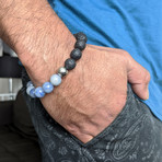 Blue Aventurine + Lava Mix Bead Bracelet // Blue + Black + Silver