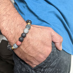 Matte African Bloodstone + Lava Mixed Bead Bracelet // Black + Olive + Red + Gold