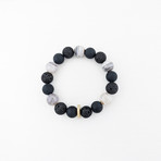 Striped Agate + Black Agate + Lava Mix Bead Bracelet // Cream + Black + Gold