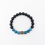 Apatite + Agate Mix Bead Bracelet // Blue + Black + Gold