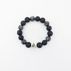 Labradorite + Lava + Agate Mix Bead Bracelet // Gray + Black + Silver