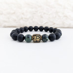 Agate + Kambaba Jasper Mix Bead Bracelet // Dark Green + Black + Gold