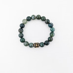 Moss Agate Bead Bracelet // Green + Gold