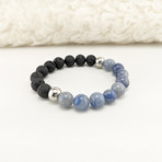 Blue Aventurine + Lava Mix Bead Bracelet // Blue + Black + Silver