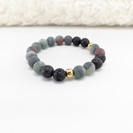 Matte African Bloodstone + Lava Mixed Bead Bracelet // Black + Olive + Red + Gold