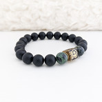 Agate + Kambaba Jasper Mix Bead Bracelet // Dark Green + Black + Gold