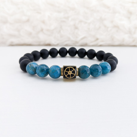 Apatite + Agate Mix Bead Bracelet // Blue + Black + Gold