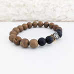 Electroplated Druzy Agate + Onyx Mix Bead Bracelet // Brown + Black + Gold