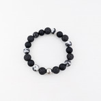 Zebra + Lava + Onyx Mix Bead Bracelet // Black + Silver