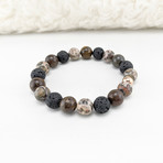 Leopard Skin Jasper + Bronzite + Lava Mix Bead Bracelet // Brown + Black