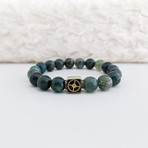 Moss Agate Bead Bracelet // Green + Gold