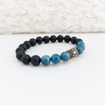 Apatite + Agate Mix Bead Bracelet // Blue + Black + Gold