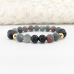 Matte African Bloodstone + Lava Mixed Bead Bracelet // Black + Olive + Red + Gold