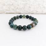 Moss Agate Bead Bracelet // Green + Gold