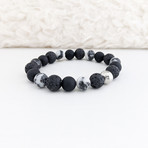 Zebra + Lava + Onyx Mix Bead Bracelet // Black + Silver