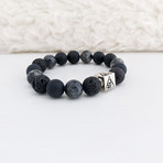 Labradorite + Lava + Agate Mix Bead Bracelet // Gray + Black + Silver