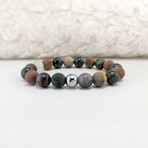 African Bloodstone + Picasso Jasper Mix Bead Bracelet // Red + Olive + silver